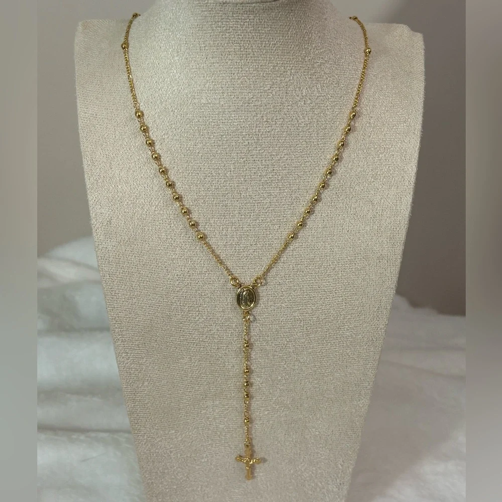 NEW Guadelupe Rosary on Figaro & Beaded 18k Yellow Gold Filled Necklace - Picture 1 of 6